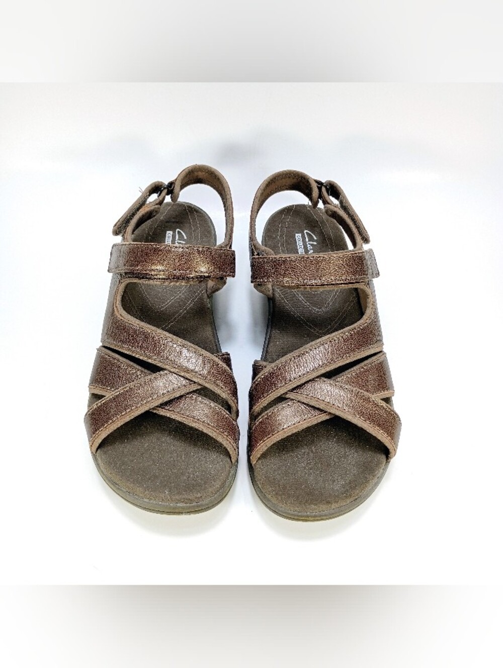 Clarks Collection Womens 7 Wide Fit Pewter Metallic Leather Ankle Strap Sandals - Picture 6 of 10